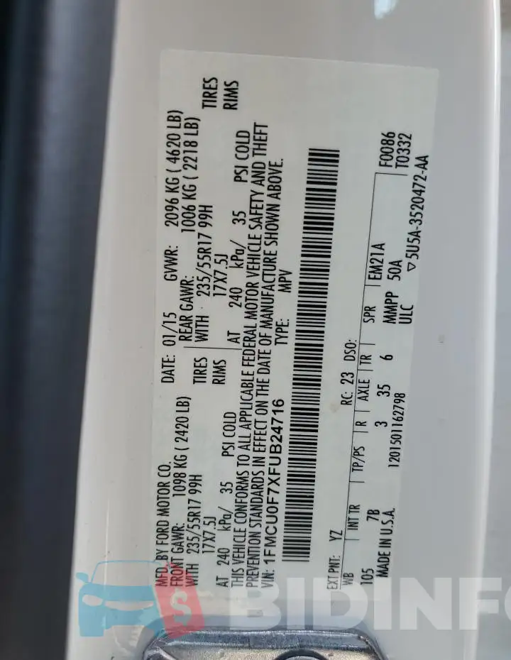 1FMCU0F7XFUB24716 Photo# 13