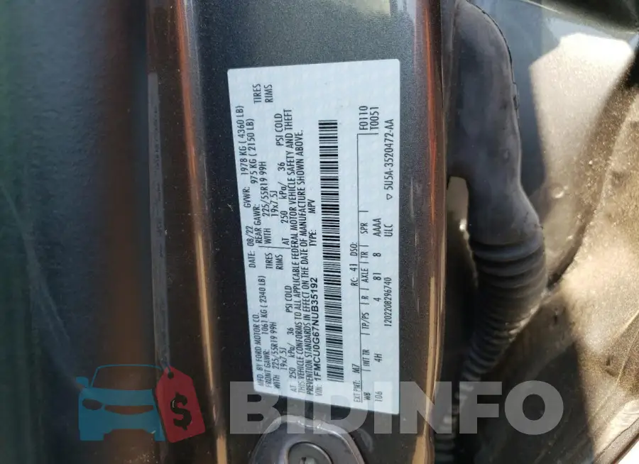 1FMCU0G67NUB35192 Photo# 12