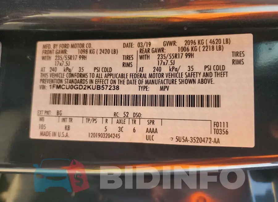 1FMCU0GD2KUB57238 Photo# 13