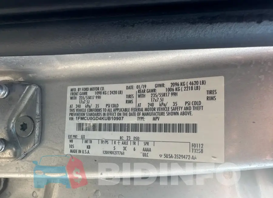 1FMCU0GD4KUB10907 Photo# 10