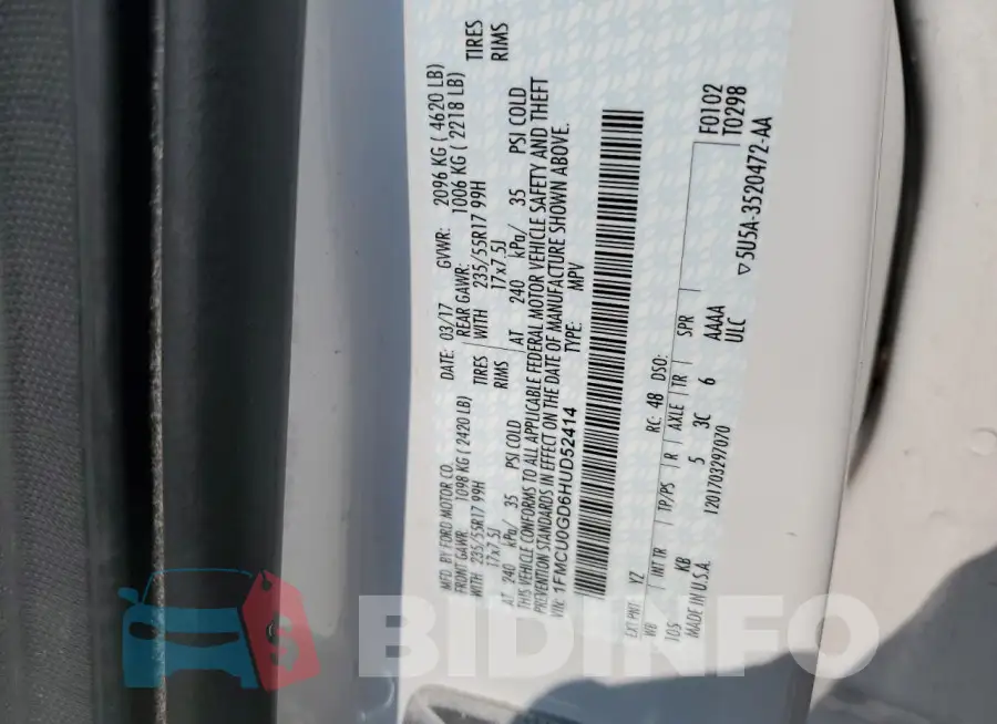 1FMCU0GD6HUD52414 Photo# 13