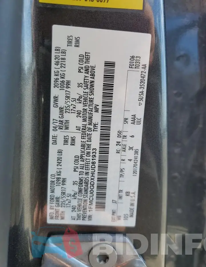 1FMCU0GDXHUD81933 Photo# 13