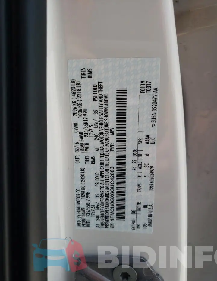 1FMCU0GX6GUC42083 Photo# 13