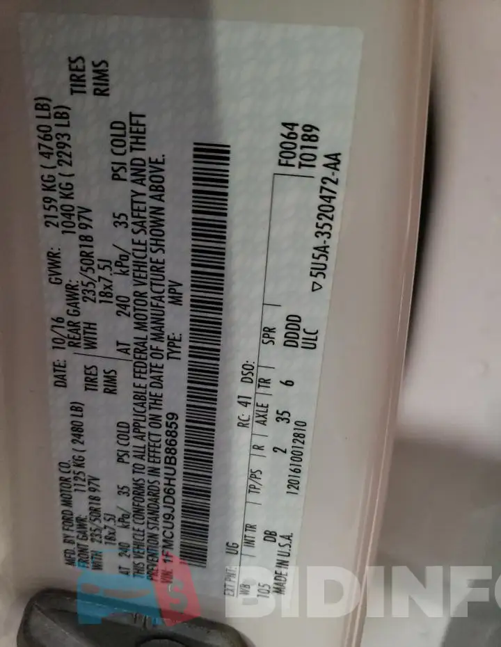 1FMCU9JD6HUB86859 Photo# 12