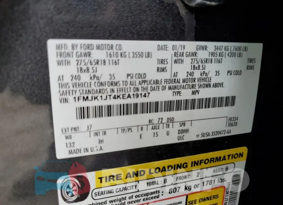 1FMJK1JT4KEA19147 Photo# 13