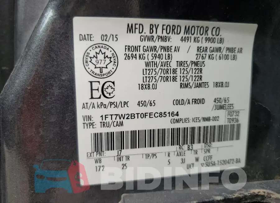 1FT7W2BT0FEC85164 Photo# 12