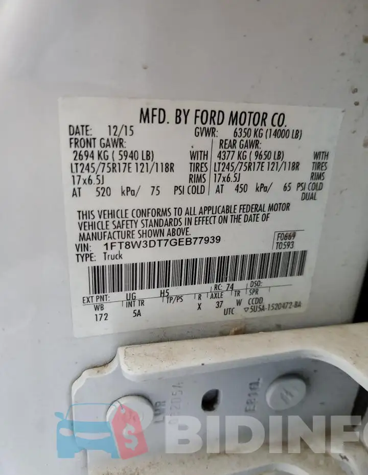 1FT8W3DT7GEB77939 Photo# 12