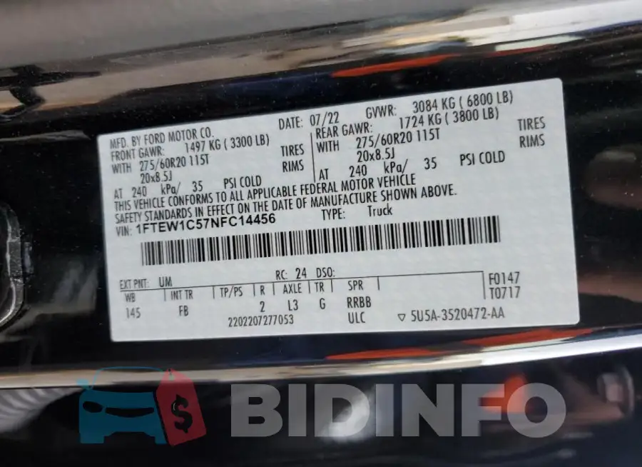 1FTEW1C57NFC14456 Photo# 13