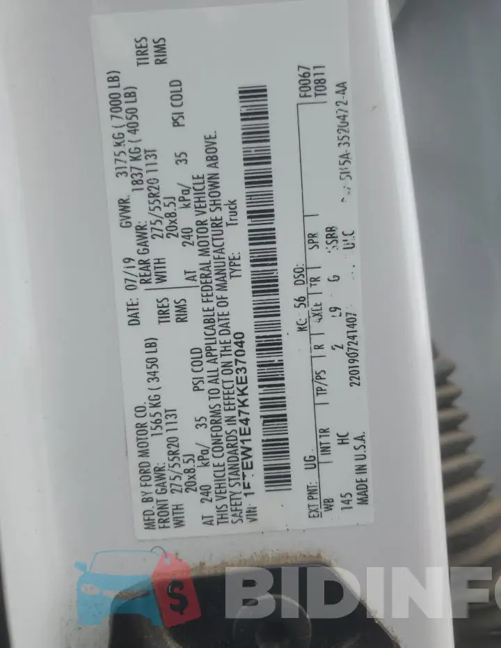 1FTEW1E47KKE37040 Photo# 12