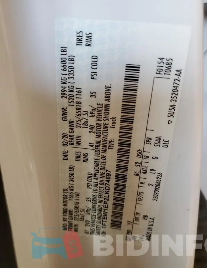1FTEW1EP2LKD74697 Photo# 12
