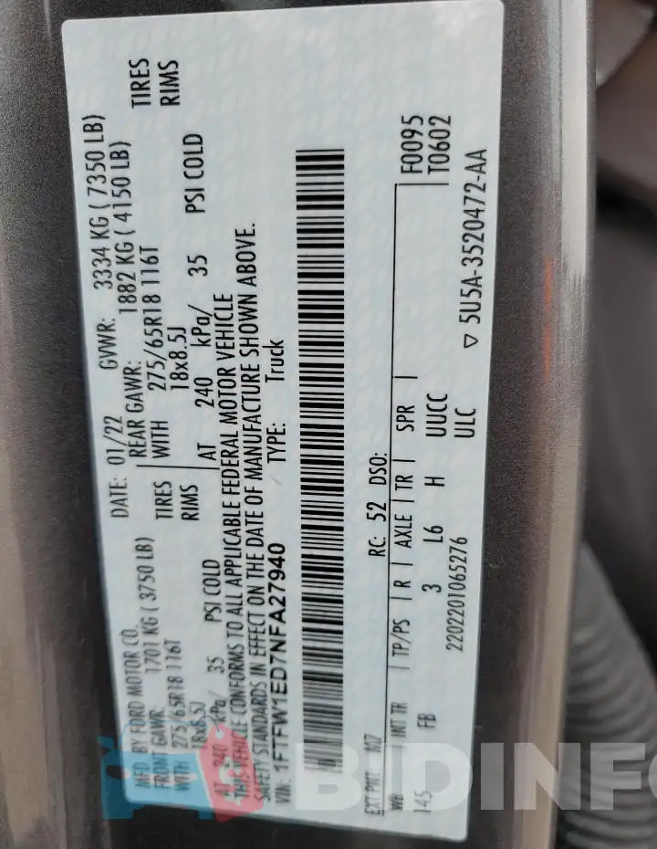 1FTFW1ED7NFA27940 Photo# 12