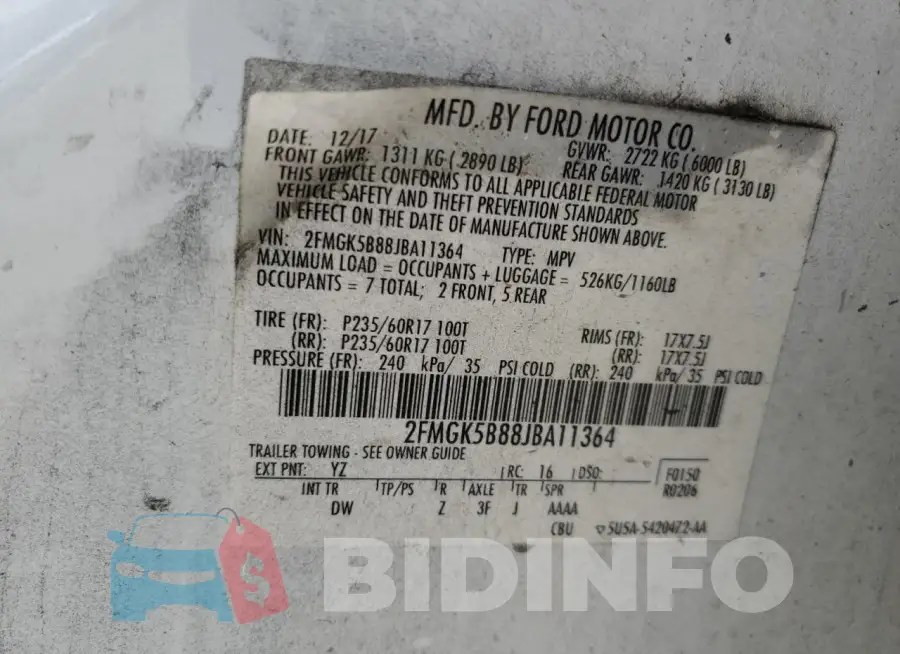 2FMGK5B88JBA11364 Photo# 14