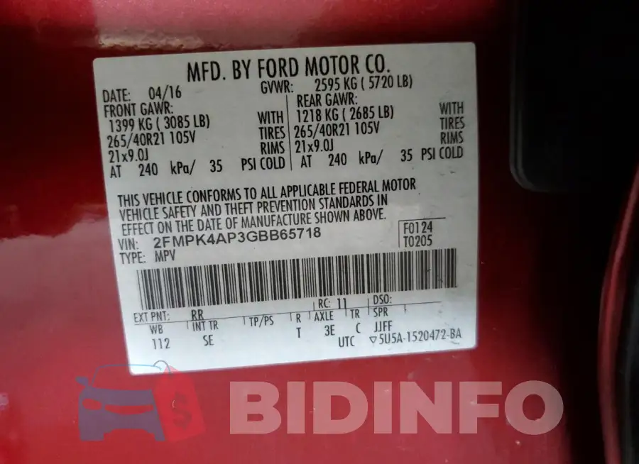 2FMPK4AP3GBB65718 Photo# 14