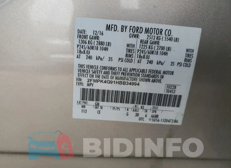 2FMPK4G91HBB34994 Photo# 14