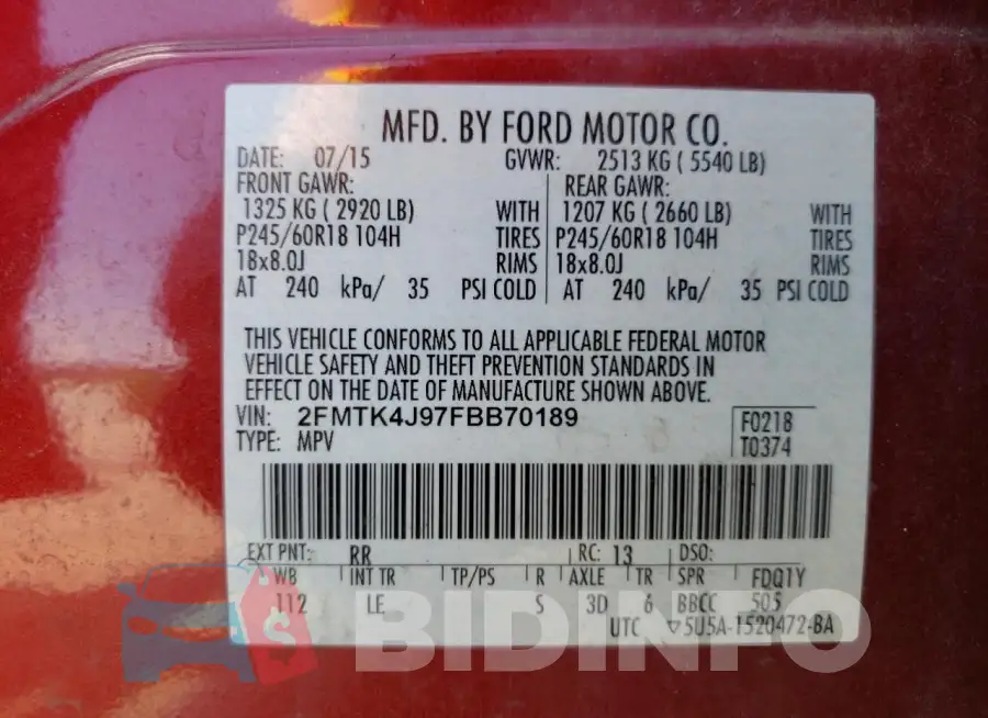 2FMTK4J97FBB70189 Photo# 13