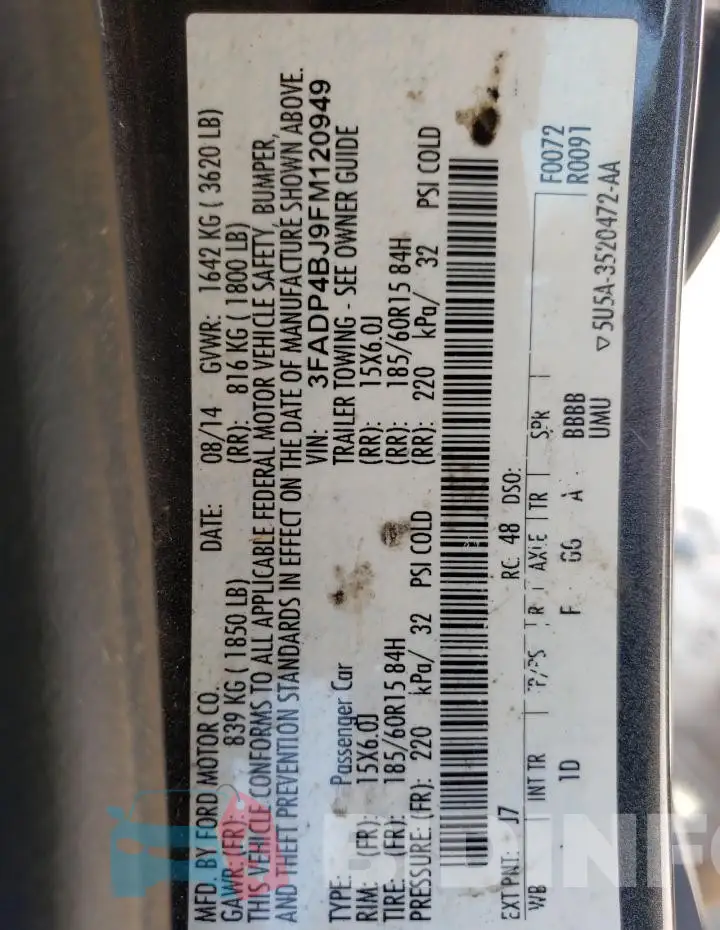 3FADP4BJ9FM120949 Photo# 13