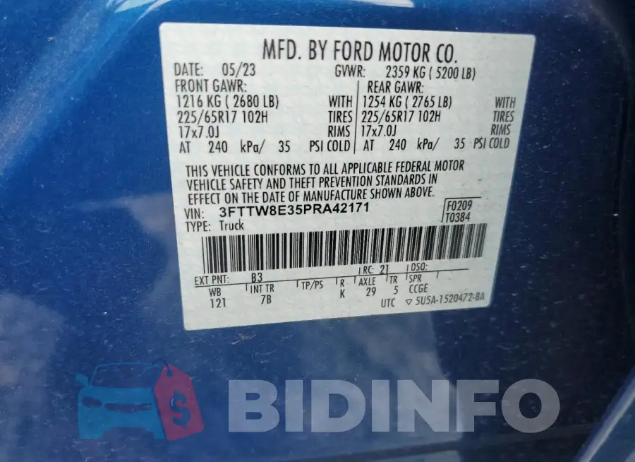 3FTTW8E35PRA42171 Photo# 13