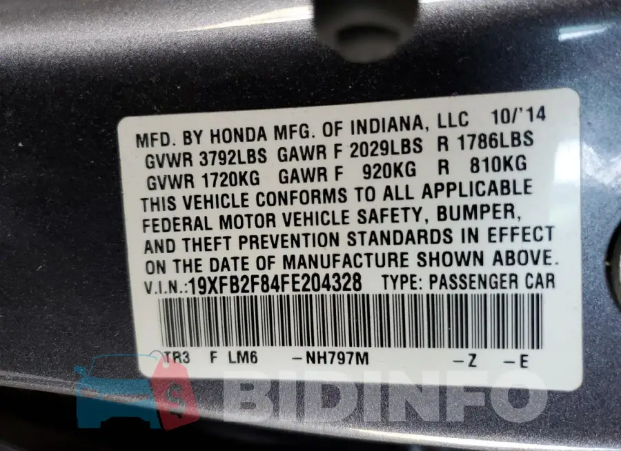 19XFB2F84FE204328 Photo# 12