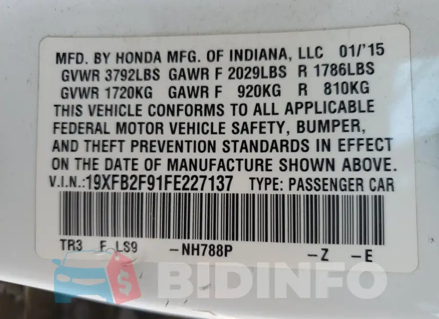 19XFB2F91FE227137 Photo# 13