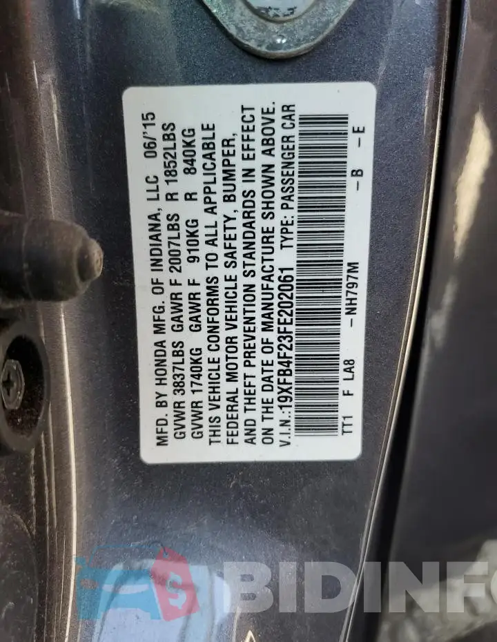 19XFB4F23FE202061 Photo# 12