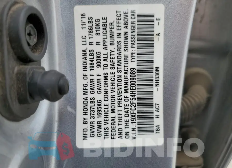 19XFC2F54HE009089 Photo# 12