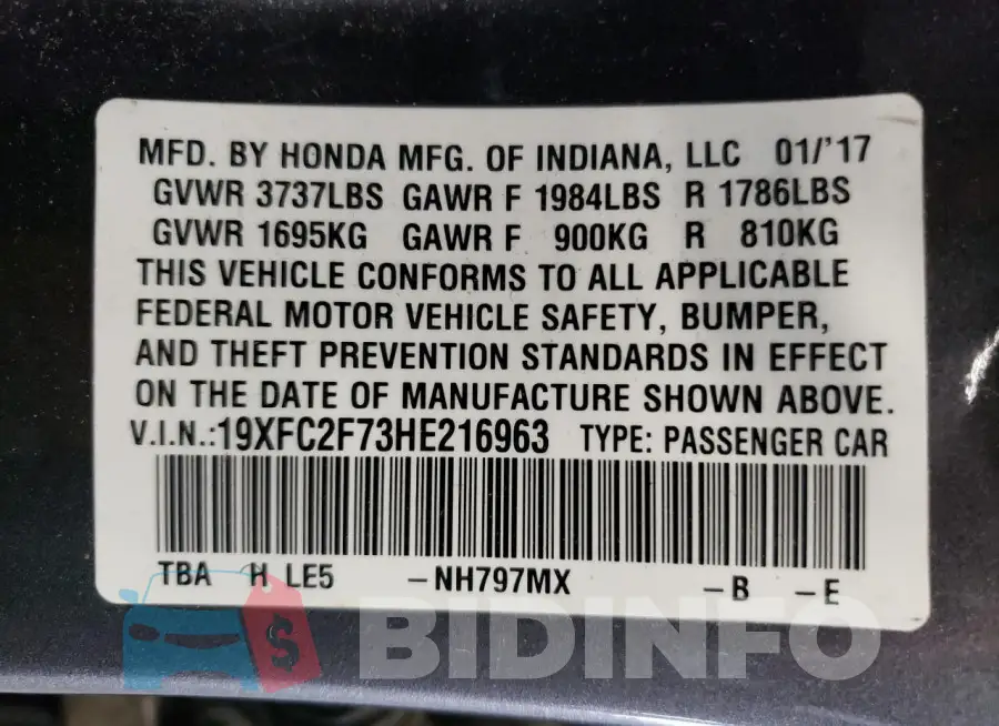 19XFC2F73HE216963 Photo# 13