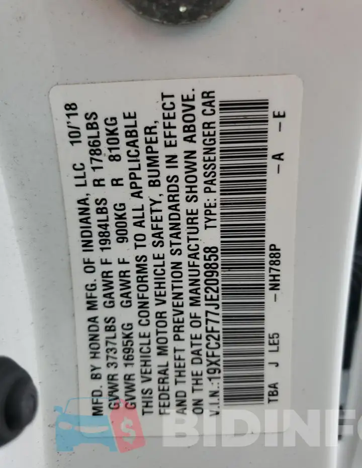 19XFC2F77JE209858 Photo# 12