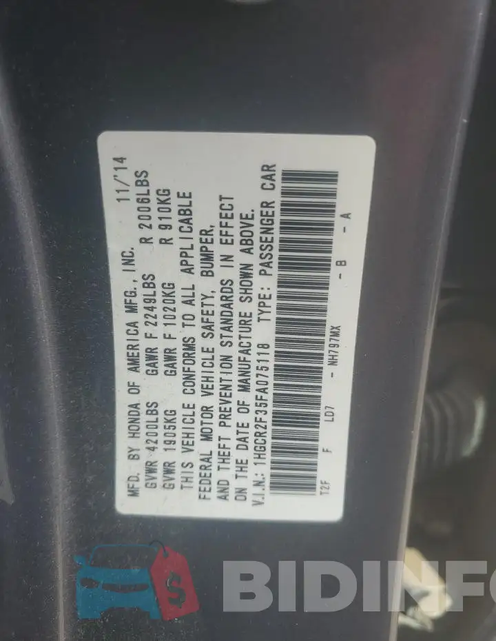 1HGCR2F35FA075118 Photo# 12