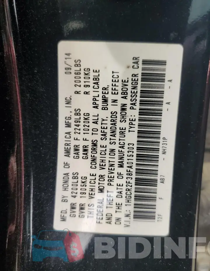 1HGCR2F38FA015303 Photo# 12