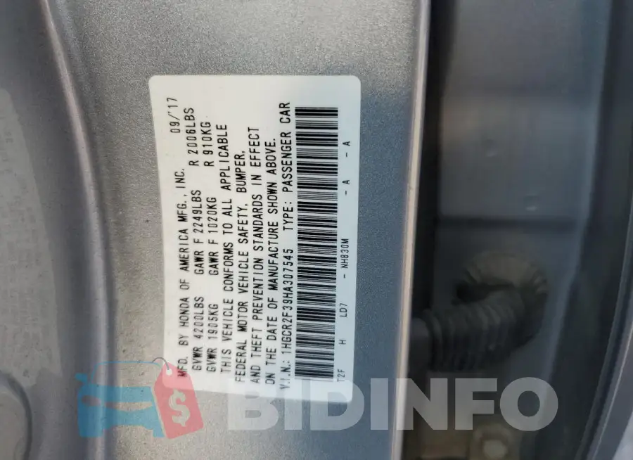 1HGCR2F39HA307545 Photo# 12