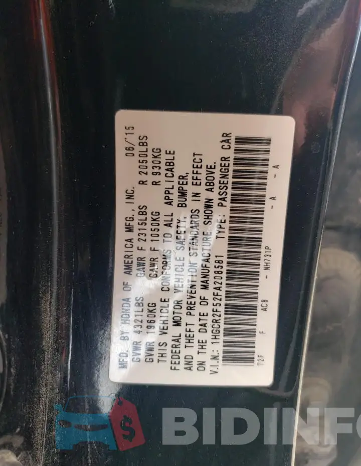 1HGCR2F52FA208581 Photo# 13