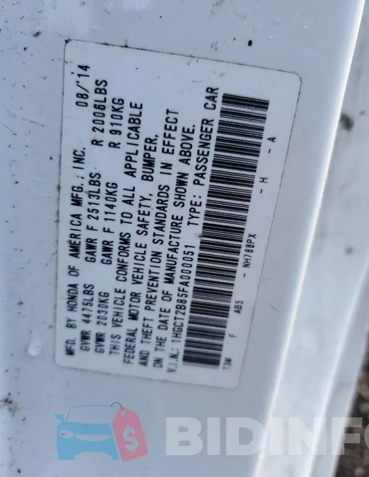 1HGCT2B85FA000051 Photo# 12