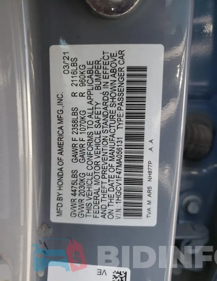 1HGCV1F47MA056131 Photo# 13