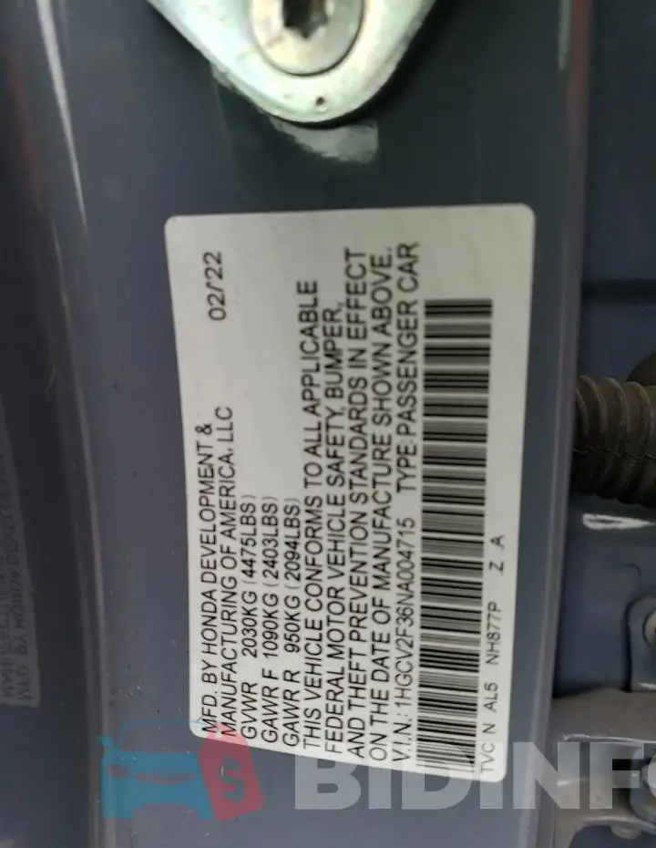 1HGCV2F36NA004715 Photo# 13