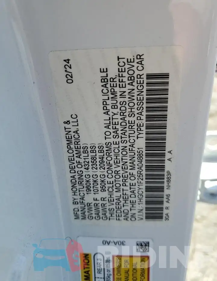 1HGCY1F25RA048851 Photo# 13