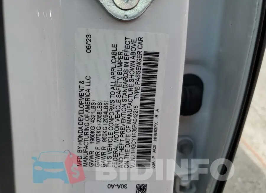 1HGCY1F35PA042215 Photo# 13