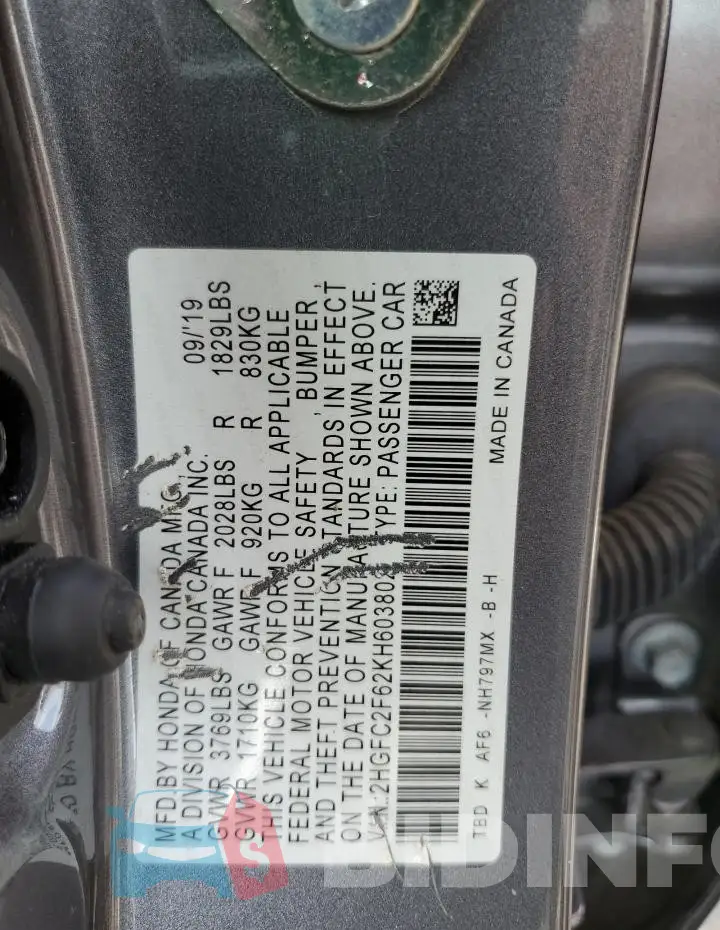 2HGFC2F62KH603802 Photo# 12