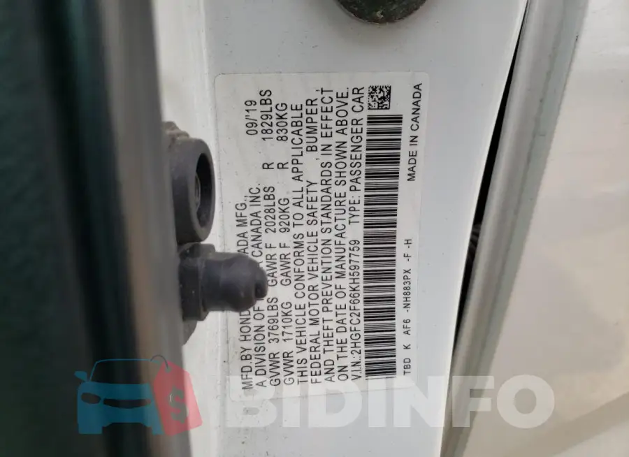 2HGFC2F66KH597759 Photo# 13