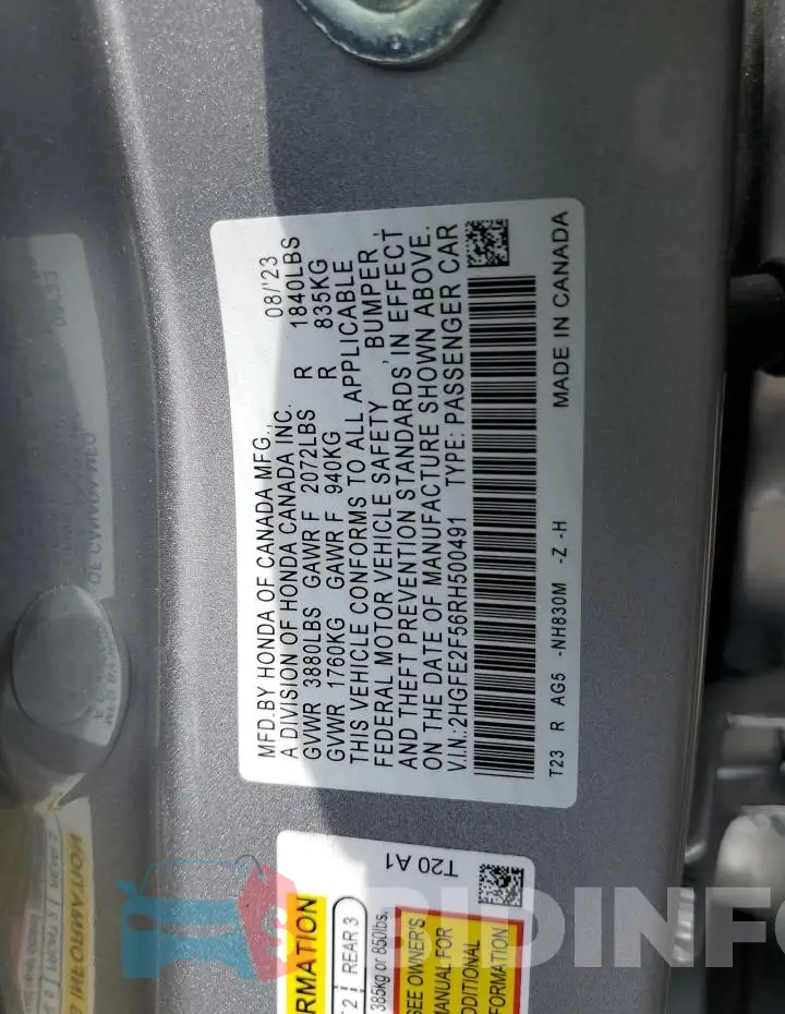 2HGFE2F56RH500491 Photo# 12