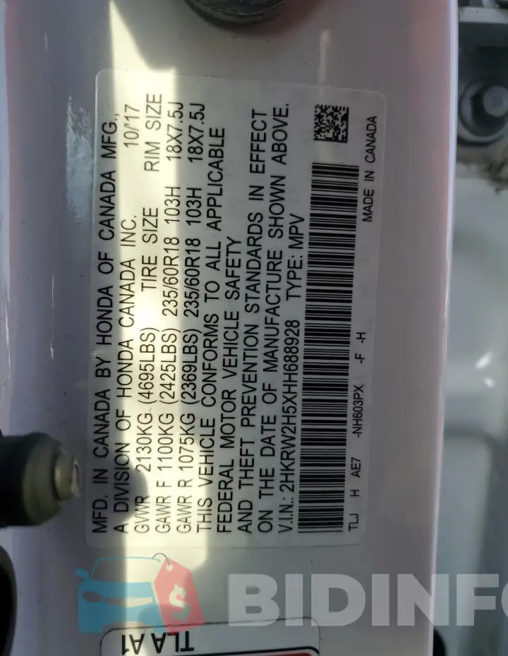2HKRW2H5XHH688928 Photo# 13