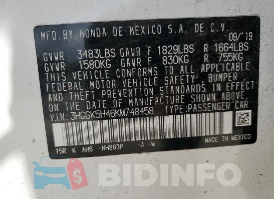3HGGK5H46KM748458 Photo# 13
