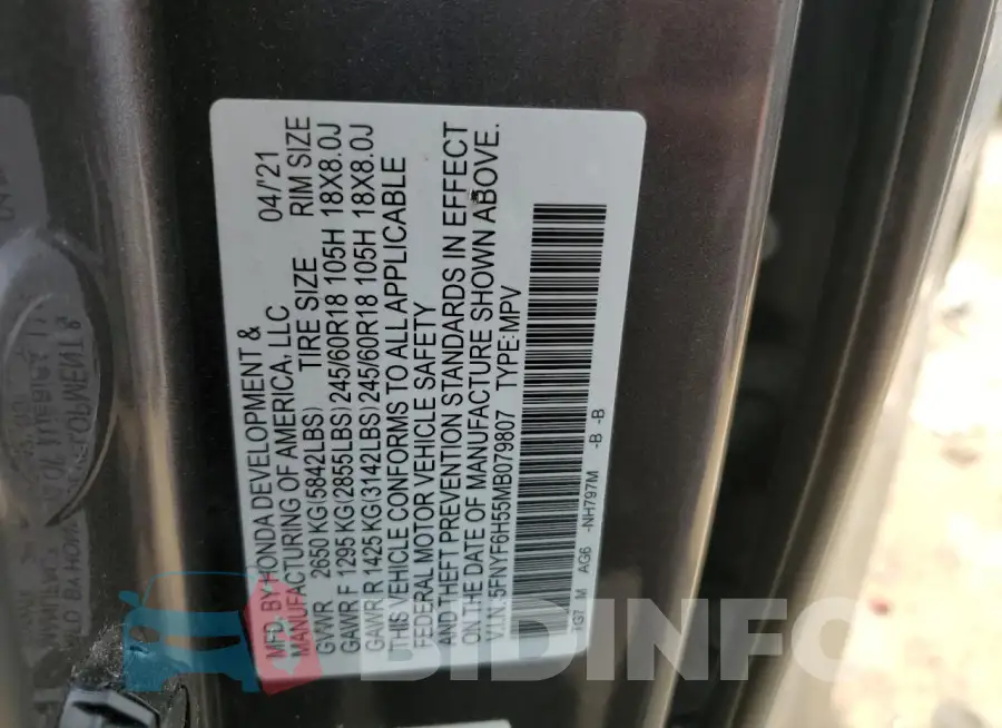5FNYF6H55MB079807 Photo# 13