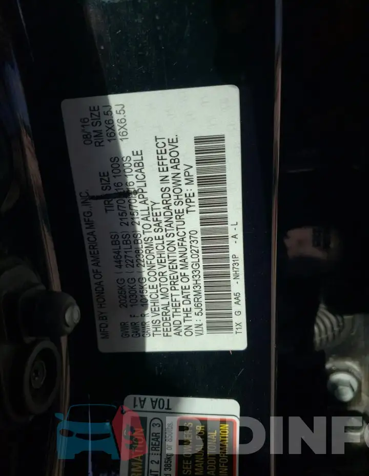 5J6RM3H33GL027370 Photo# 12