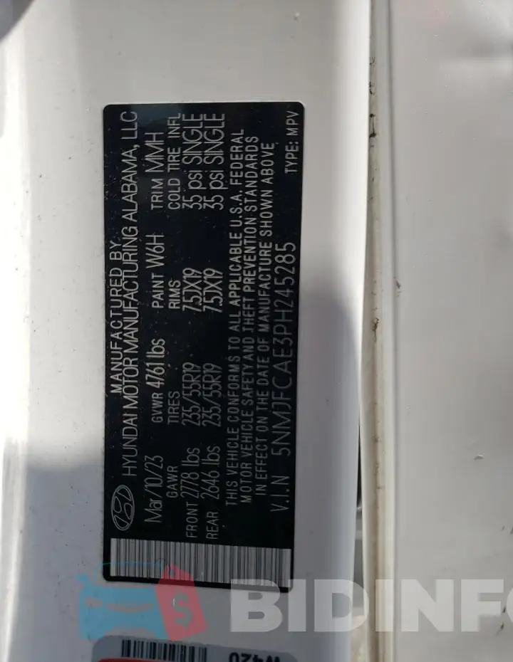 5NMJFCAE3PH245285 Photo# 13