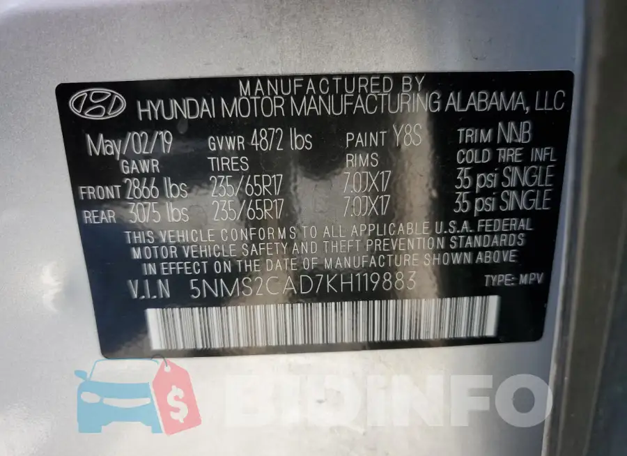 5NMS2CAD7KH119883 Photo# 13