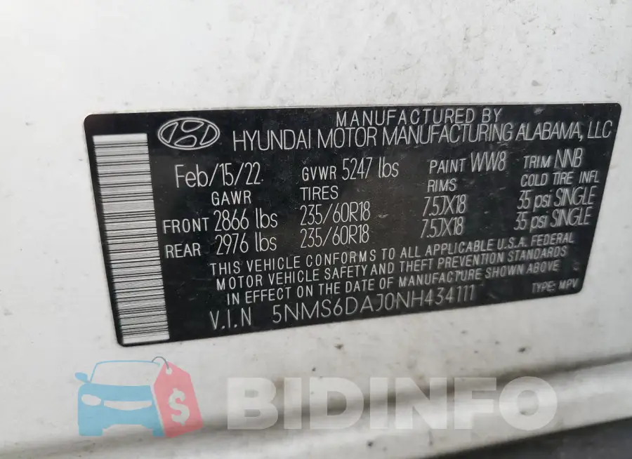 5NMS6DAJ0NH434111 Photo# 13