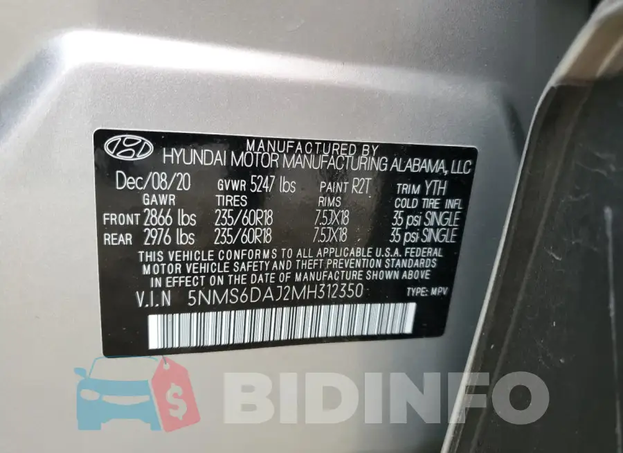 5NMS6DAJ2MH312350 Photo# 14
