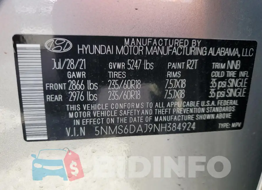 5NMS6DAJ9NH384924 Photo# 13