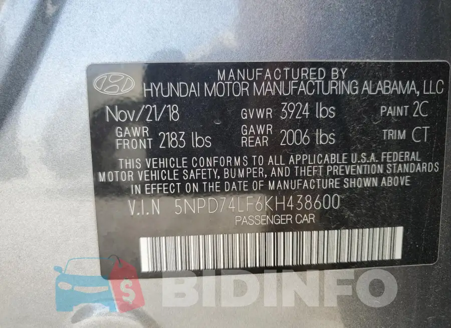 5NPD74LF6KH438600 Photo# 12
