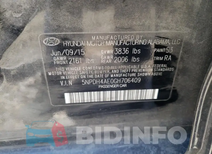 5NPDH4AE0GH706409 Photo# 12